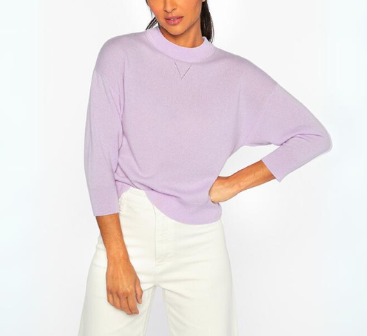 Kinross Cashmere - Crop Cashmere Sweatshirt in Lavender