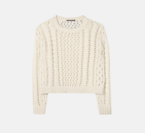 Luisa Cerano - Open Knit Alpaca Crew Sweater in Eggshell