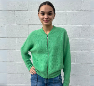 Kinross Cashmere - Honeycomb Zip Bomber Jacket in Jade