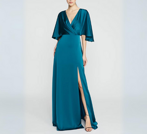 Theia - Waverly Kimono Sleeve Satin Gown in Night Swim