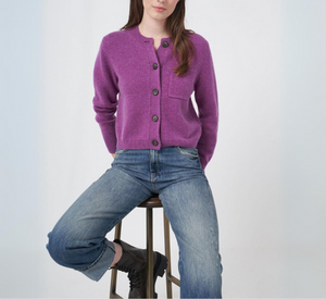 Repeat Cashmere  - Short Cashmere Button Down Cardigan in Grape