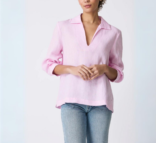 Kal Rieman - Lea Linen V-Neck Top in Pink