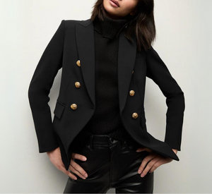 Veronica Beard - Miller Double Breasted Dickey Jacket with Gold Buttons in Black and Gold