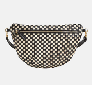 Clare V - Grande Two Tone Checkered Woven Fanny in Black and Cream