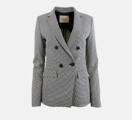 THEO - Erris Houndstooth Double Breasted Blazer in Black and White