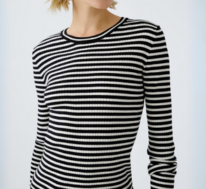 OUI - Ribbed Stripe Long Sleeve Top in Black/White