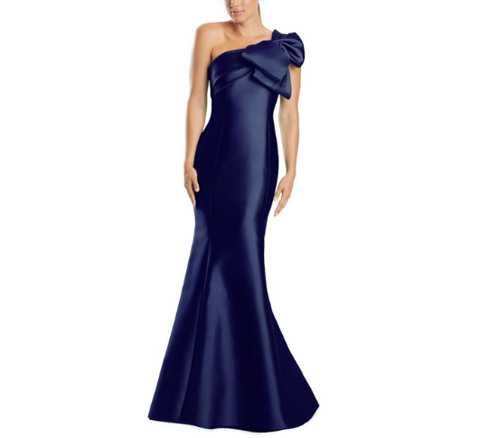 
            
                Load image into Gallery viewer, Daymor - Asymmetrical Bow N°1850 Trumpet Gown in Navy
            
        