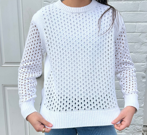 Elliot Lauren - Open Book Open Stitch Crewneck Sweater in White