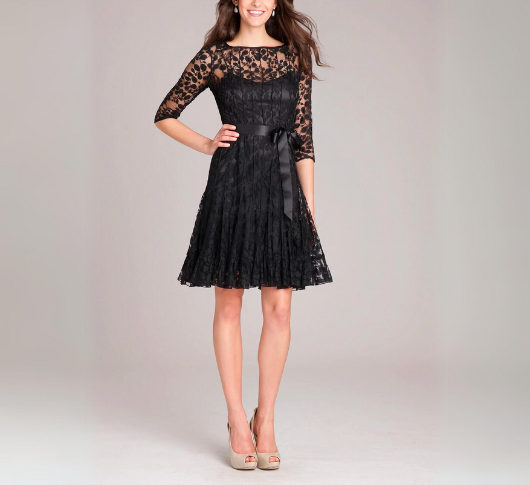 Teri Jon - 3/4 Sleeve Lace Fit And Flare Dress With Bow