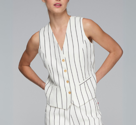 Vilagallo - Pinstripe Button Down Vest in White and Black