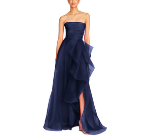 Theia - Teresa Strapless Draped Gown in Navy