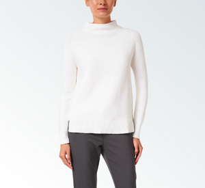 Kinross Cashmere - Garter Funnel Sweater in Winter White