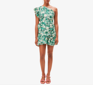 Suncoo Paris One Shoulder Green Floral Dress