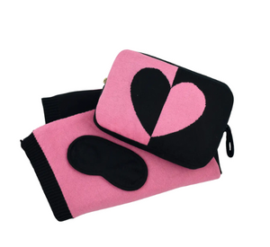 PINK LEMONADE - Hearty Heart Print Blanket Set in Black and Clutter Pink