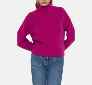 Luisa Cerano - Long Sleeve Wool-Cashmere Blend Mock Neck Sweater in Ultra Pink