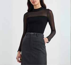 Rails - Winona Long Sleeve Knit Top with Mesh in Black