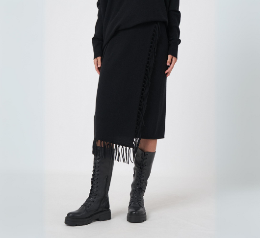 Repeat Cashmere - Pull On Wool Cashmere Skirt in Black