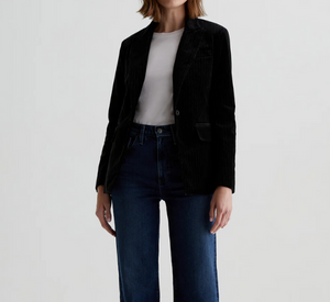 AG JEANS - Velvet Fitted Rue Blazer in Black and White