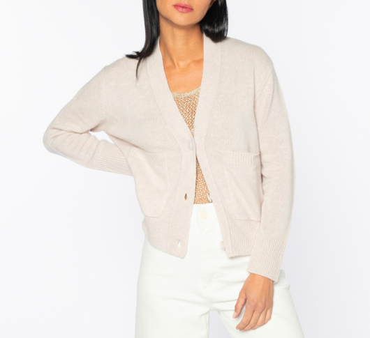 Kinross Cashmere - Pocket Vee Cardigan in Almond