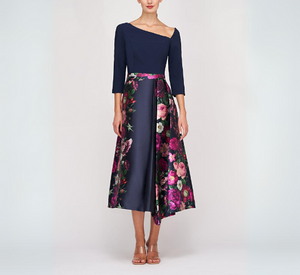 Kay Unger - Giovana 3/4 Sleeve Crepe Top & Floral Bottom in Midnight Multi