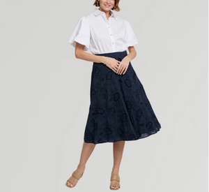 Hinson Wu - Gloria Floral Applique Skirt in Navy