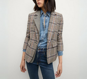 Veronica Beard - Blythe Plaid Blazer with Double Lapel in Black, Brown, and Blue