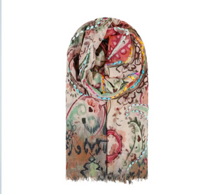 OMBRE LONDON - Paisley Print Scarf with Yarn Detail