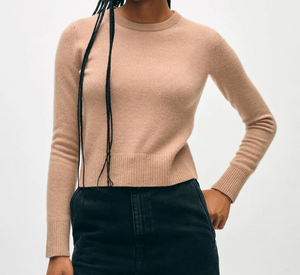 White + Warren - Cashmere Shrunken Crewneck in True Camel