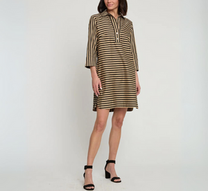 Hinson Wu - Aileen 3/4 Sleeve Button/Stripe/Gingham Dress in Latte/Black