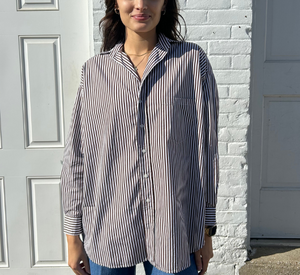 Frank & Eileen - Shirley Oversize Striped Button Down in Brown and White