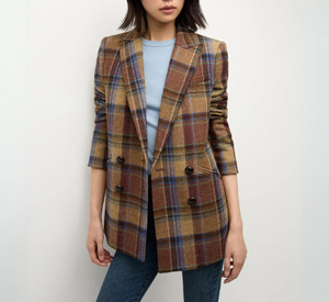 Veronica Beard - Oria Double Breasted Wide Plaid Dickey Jacket in Rust Blue