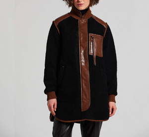 
            
                Load image into Gallery viewer, Adroit Atelier - Audrey Faux Shearling Zip Coat in Black/Brown
            
        