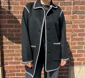 Elliot Lauren - Whipstitch Wool Blend Coat in Black and White