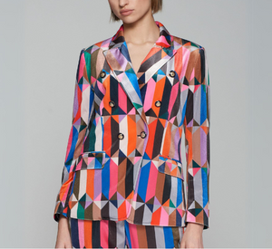 Vilagallo - Velvet Multicolor Patchwork Blazer