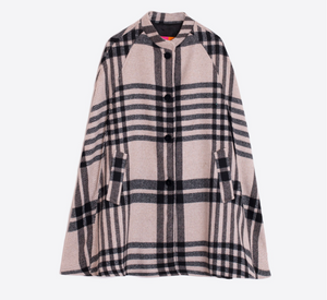 Vilagallo - Hilda Check Cape in Tan Wool Blend