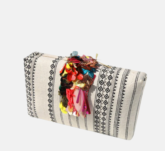 Simitri - Sahara Pinata Clutch with Sequin Closure in Black and Neutral