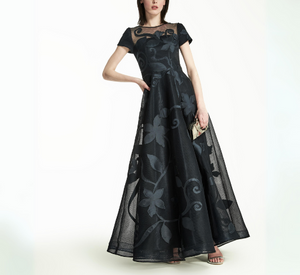 Hynes Park - Illusion Floral Applique A-line Dress in Navy