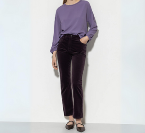 Luisa Cerano - Washed Velvet Baby Flare Pants in Burgundy