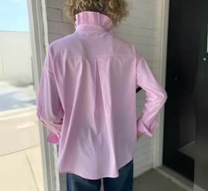 Psophia - Ruffle Neck Shirt in Rose