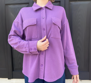 REPEAT Cashmere - Fleece Shacket in Violet