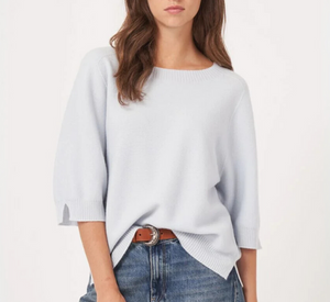 REPEAT Cashmere - Fine Knit Elbow Sleeve Cashmere Sweater in Wave