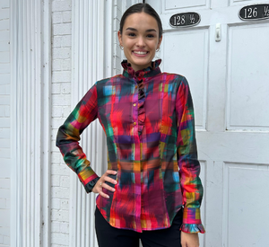 Hinson Wu - Athena Festive Plaid Blouse with Ruffles in Multi