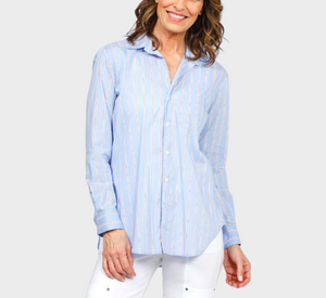 
            
                Load image into Gallery viewer, Elliott Lauren - Relaxed Striped Button Down in Blue/Red
            
        