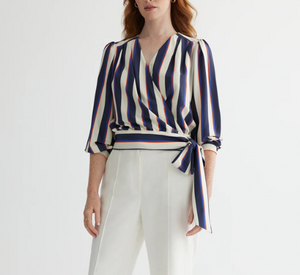 Iris Setlakwe - Stripe Crossed Top With 3/4 Sleeves