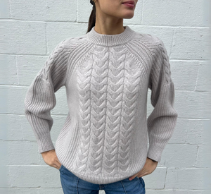 Kinross Cashmere - Luxe Cashmere Cable Knit Sweater in Sand