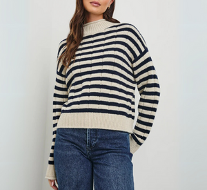 Rails - Corrine Stripe Mock Neck Sweater in Oat and Navy