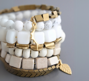 David Aubrey - White Marble and Gold Wrap Bracelet