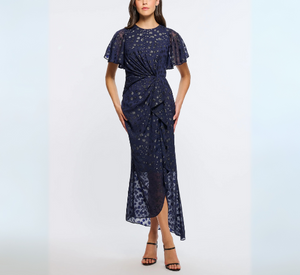 Shoshanna - Gentry Short Sleeve Poka Dot Dress in Navy