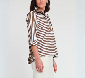 Hinson Wu - Aileen Button-Back Stripe/Gingham Top in Caramel/White