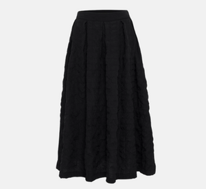 THEO - Calypso Plaid Box Pleat Midi Skirt in Black